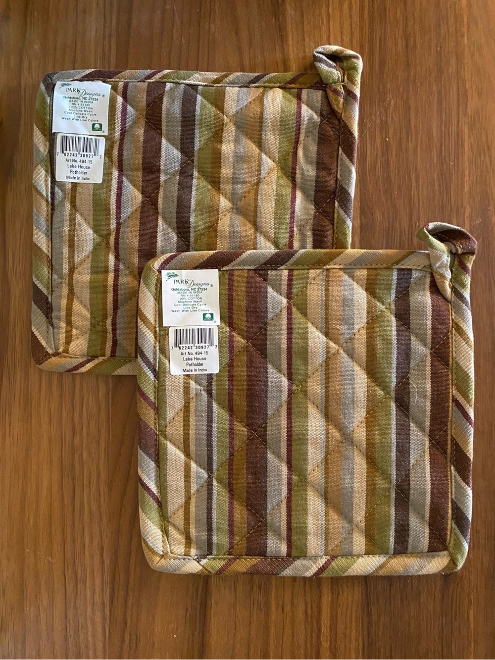 New Park Designs 2 Set Striped Quilted Cotton Pot Holders Lake House MCM